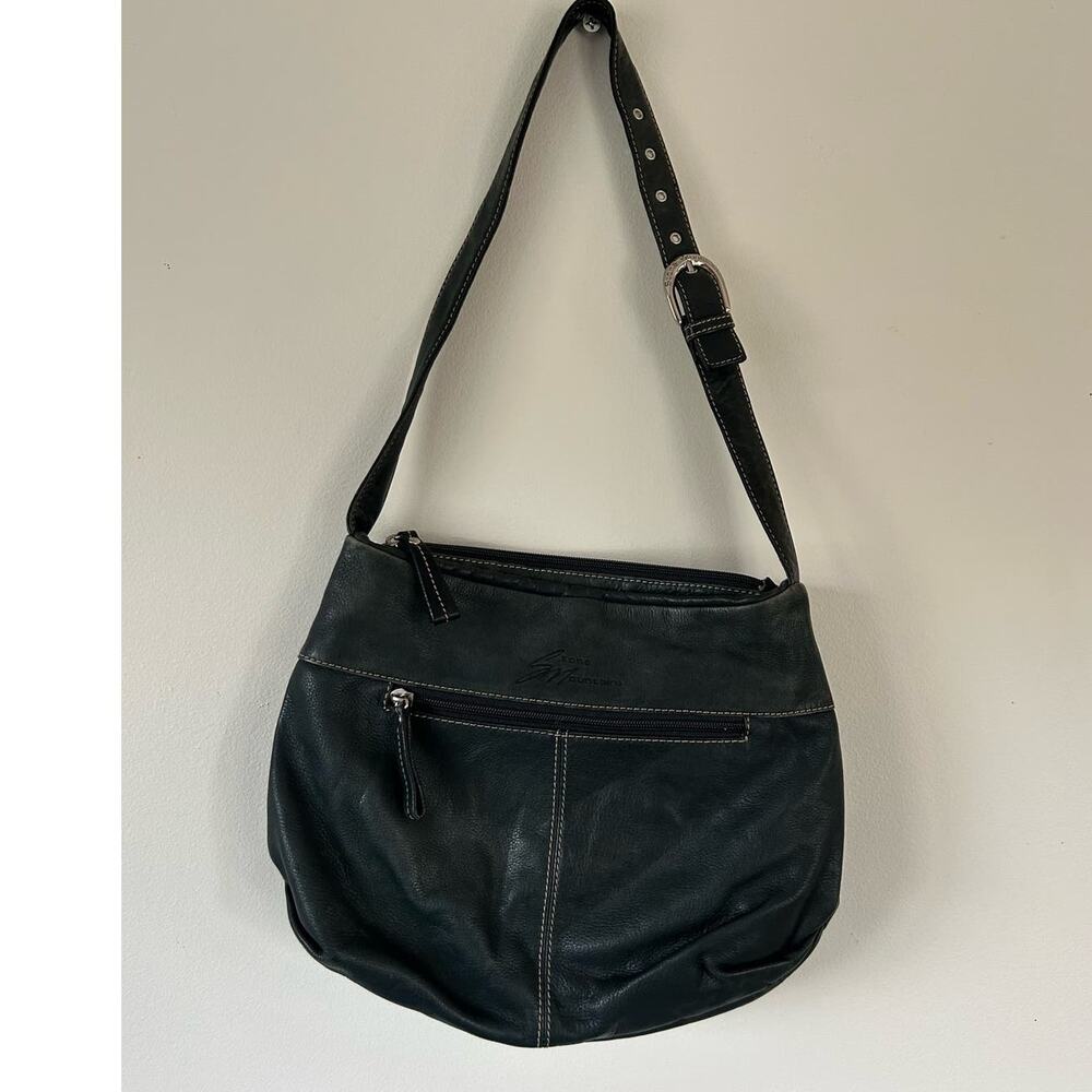 Stone Mountain womens leather shoulder bag purse dark turqoise green
